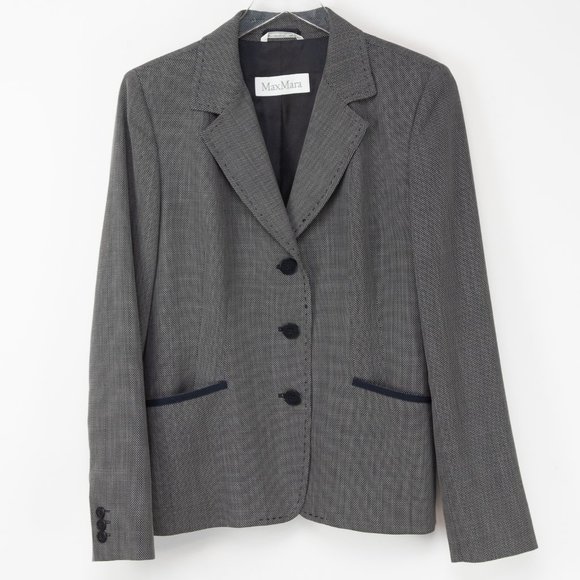 MaxMara Jackets & Blazers - Max Mara Wool Blazer 100% Virgin Wool 3 Button Black White Navy Blue Size 10